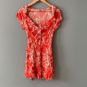 Free People Red Floral Button-Down Dress